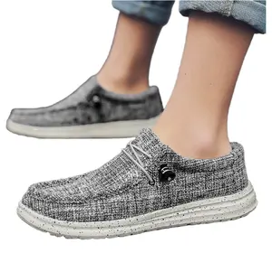 Moda Casual Sapatos de Caminhada Confortável & Light-Weight Ata Acima dos Preguiçosos dos homens Lona Sapatos de Barco para Homens