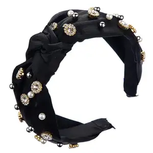 HB864 Wholesale New Fashion Rhinestone Fabric Hairband With Pearls Hair Accessories Knotted Headband For Women