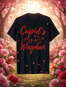 T-shirt pour homme Cupid's Wingman Saint-Valentin 100% coton à manches courtes imprimé flèches et cœurs rouges décontracté col rond coupe classique - Product Image 2