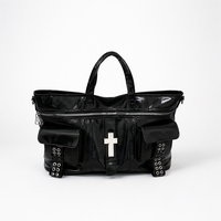 Sac fourre-tout style moto rétro punk avec œillets métalliques brillants, sac de voyage unisexe punk à multiples poches, sac à bandoulière quotidien