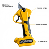 Sécateur électrique sans fil RYNEX 21V 500W sans balais, coupe jusqu'à 32 mm, avec batterie au lithium 2000 mAh pour le jardin