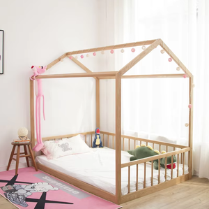 Muebles para dormitorio infantil tipo casa y cama para niños pequeños, cama Montessori tapizada con barandillas - Product Image 4