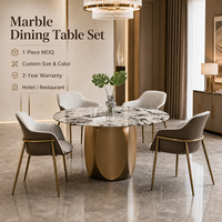 Ensemble de table à manger ronde en marbre moderne de luxe avec 8 chaises, base en piédestal doré pour hôtel et restaurant