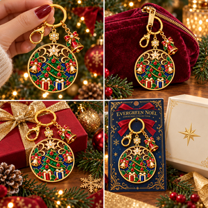 Custom Luxury Christmas <b>Tree</b> Openwork Cloisonne Enamel Keychain with Pearl Inlays Bell Charm Gift Packaging OEM ODM - Product Image 2