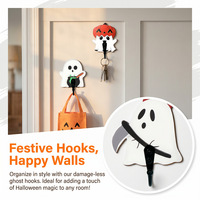 Porte-clés mural décoratif robuste en acajou, motif fantôme de dessin animé mignon, style artistique moderne, pour Halloween, rangement de clés d'entrée