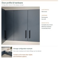 Meuble de cuisine moderne laqué avec portes à battants, aménagement en U, unités modulaires, boîtes de rangement en contreplaqué et tiroirs à fermeture amortie