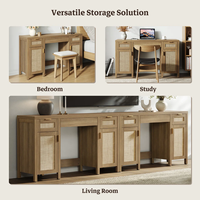 Bureau de maquillage pliable en bois avec 3 tiroirs et 2 armoires, étagères réglables et miroir coulissant
