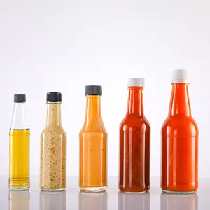 High Quality Woozy Glass Sauce Ketchup Bottle, BBQ Glass Bottle 10 oz Glass Hot Sauce Bottles