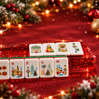 Ensemble de Mahjong de Noël personnalisé de 160 tuiles, rouge et vert, avec dos en confettis acryliques, jeu de Mahjong américain, cadeau de luxe pour les fêtes, vente en gros