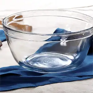 Персонализированная Круглая Большая стеклянная миска для пищевых продуктов, прозрачная стеклянная миска для фруктов и салата