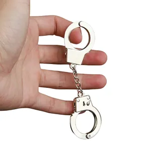 Most Popular 2024 Fashion Men's Mini Toy Metal Cuff Keychain Couple Keychain Leather Handcuff Keychain