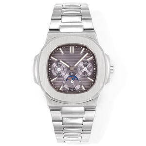 Montre mécanique hautement reconnaissable pour cadeau de Noël, bracelet en acier inoxydable, cadran multifonction avec phases de lune et calendrier, couleur marron - Product Image 1