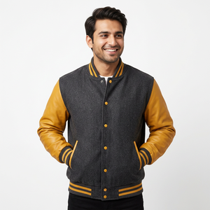 Streetwear de logo personnalisé Blouson bombardier d'hiver en cuir polaire de haute qualité brodé en chenille Letterman CollegeBaseballjacket pour hommes - Product Image 1
