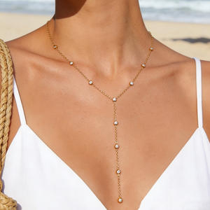 Collar en Forma de Y de Acero Inoxidable, Chapado en Oro de 18K con Acento de Diamantes, Cadena para Clavícula, Joyería Minimalista de Moda para Uso Diario y Fiestas - Product Image 1