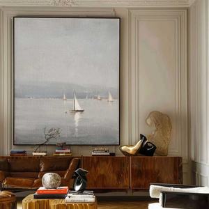 Pintura de Paisaje Náutico Vintage, Arte de Pared para Decoración del Hogar, Obra de Arte Texturizada Hecha a Mano de Lujo, Decoración Arquitectónica Comercial - Product Image 1