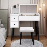Commode à maquillage éclairée de style moderne avec armoire de rangement Miroir brillant Coiffeuse pour chambre à coucher ou hôtel