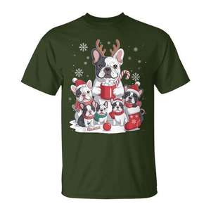 T-shirt pour hommes, chien bouledogue français, Noël, Père Noël - Product Image 1