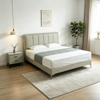 Lit moderne Leyi, nouveau design, réglable, taille King, cadre en métal, bois de pin, cuir véritable, écologique, garantie de trois ans