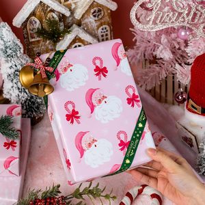 Yarcony Christmas Gift <b>Wrapping</b> <b>Paper</b> Pink Santa Bows Reversible 46.8 Sq Ft Recyclable For Holiday Craft - Product Image 5