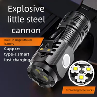 Senter Monster Isi Ulang Tipe C YX-D2-04 Tiga Mata Ultra Terang Mini Magnet Kuat Strobo 5W Lampu Darurat Bentuk Pena