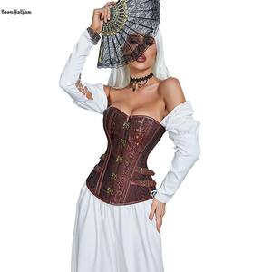 Chiusura frontale in metallo 14 lische <span class=keywords><strong>di</strong></span> pesce Bustier marrone nero Steampunk abbigliamento da donna in <span class=keywords><strong>pelle</strong></span> <span class=keywords><strong>di</strong></span> pizzo Trimmer corsetto disossato con <span class=keywords><strong>perizoma</strong></span> - Product Image 2