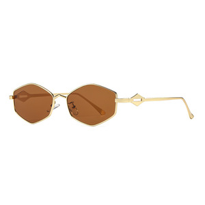 Lunettes de soleil polygonales Dusha, monture métallique, protection UV400, pour femme, style tendance, type 3, avec emballage boîte - Product Image 2