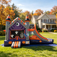 Château gonflable commercial en PVC sur le thème de la citrouille d'horreur avec toboggan, pour les fêtes et les vacances d'Halloween
