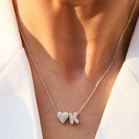 Collar de Moda con Inicial de Corazón y Pequeñas Burbujas, Collar de Amor con Nombre de Latón y Circones