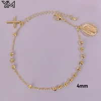 Pulsera Religiosa de Latón Inoxidable con Cuentas de Oro de 18K, Zirconia y Medalla de San Benito, Brazalete y Pulseras para Mujer