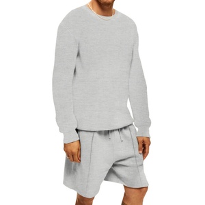 Custom Embroidery Logo Sweatsuit <b>Plus</b> <b>Size</b> Waffle Tracksuit <b>Plus</b> <b>Size</b> Wholesale Stretchable 2 Piece <b>Jogger</b> Suit Short Men's <b>Sets</b> - Product Image 2