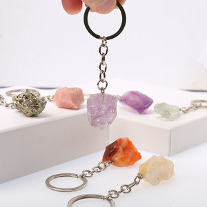 Wholesale Natural Crystal Raw Stone Irregular Key Chain Bag Pendant