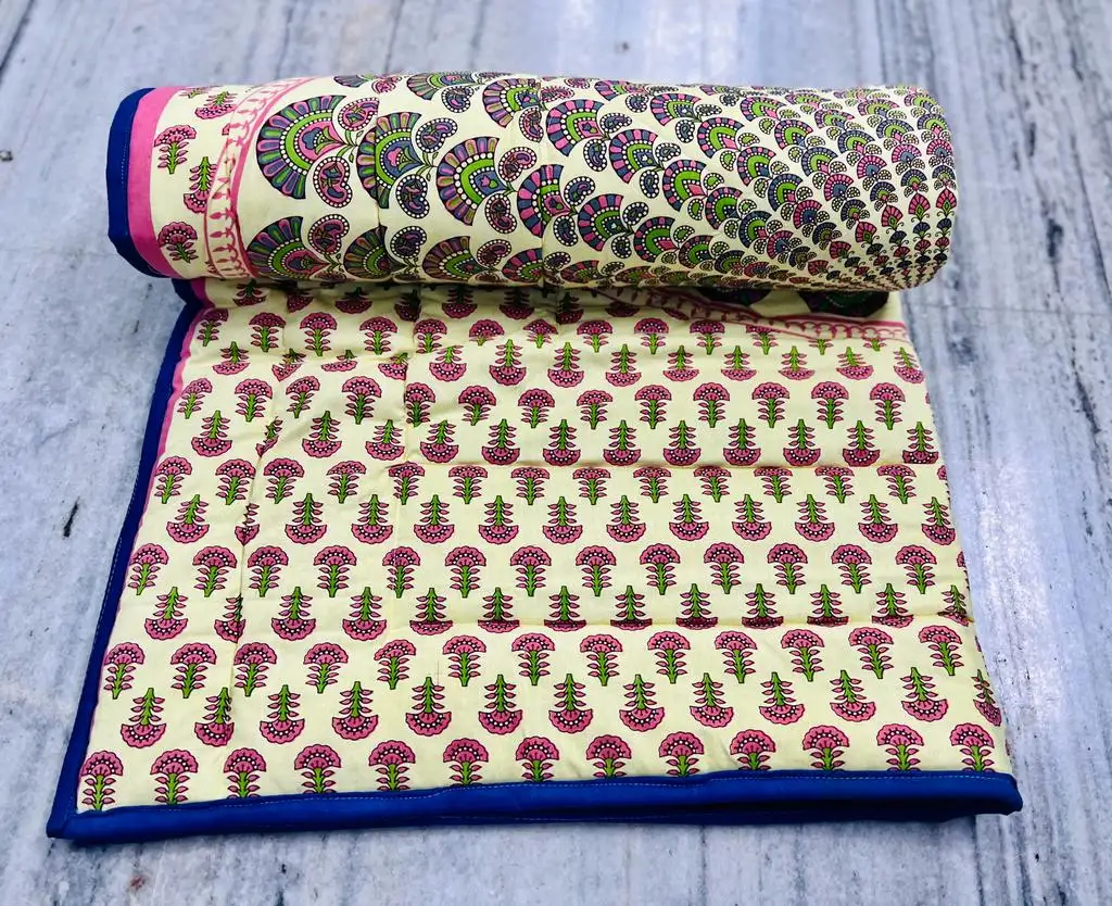 Groothandel Kingsize Kantha Quilt 100% Katoen Indian Vintage Indigo Print Oude Stijl Handgestikte Kantha Quilts