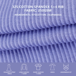 Tela de algodón y spandex 32S con diseño de canalé 5x4, 250 g/m², 110 cm de ancho, material de punto elástico en dos direcciones para camisetas y camisetas básicas. - Product Image 2