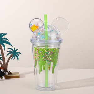 450ml Reusable Dessert Style Dripping Ice Cream Double Wall <b>Plastic</b> <b>Straw</b> Tumbler with Unique Mickey Ear Dome Lid - Product Image 5