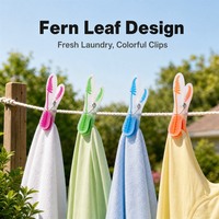 Pinces à linge écologiques et durables à poignée souple en forme de feuille de fougère pour la cuisine, la garde-robe et la buanderie – Pinces à linge en plastique colorées avec ressort métallique
