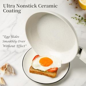 Cổ điển khỏe mạnh trắng gốm không dính Frying Pan Set PFOA/pfas miễn phí bền đồ nấu nướng bền vững kim loại cảm ứng nấu ăn có nắp đậy - Product Image 4