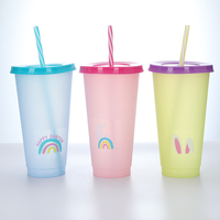 A-mazon 24OZ changement de couleur de température tasse à eau changement de couleur avec couvercle en plastique et paille