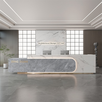 Bureau de réception moderne haut de gamme pour bureau Hall d'hôtel Clubhouse Comptoir de bar en pierre de bois élégant Comptoir de caisse pour hôpital