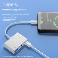 Adaptador y Hub USB-C 3 en 1 al por mayor OEM con puerto USB 3.0, conector de audio AUX, carga rápida OTG para teléfonos móviles