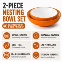 Bol en mélamine bicolore, orange à l'extérieur, blanc à l'intérieur, empilable, bol à salade en mélamine