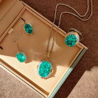 Kalung Liontin Parabola Hijau Mint Berlian Karat Tinggi Model Sarang Burung Retro, Cincin Berlian Merah Mawar, dan Set Batu Permata Warna-warni