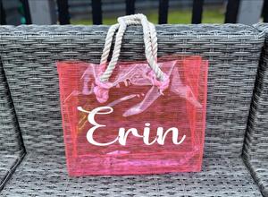 Sac de plage holographique personnalisé, grand format, transparent, pour cadeaux et shopping, sacs à bandoulière transparents personnalisés pour demoiselles d'honneur, pour femmes - Product Image 5