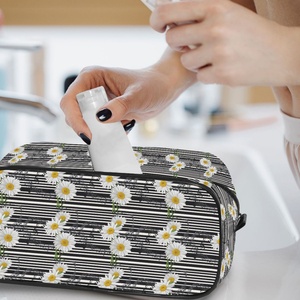 Cute Flowers Customs logo Design Fashion Double Zipper <b>Toiletry</b> Wash Travel <b>Bag</b> Large Capacity Portable <b>Bag</b> - Product Image 6