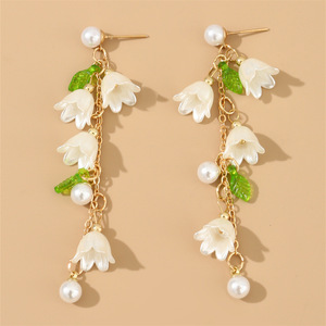 Boucles d'oreilles longues à franges <span class=keywords><strong>de</strong></span> muguet Boucles d'oreilles fleur <span class=keywords><strong>de</strong></span> perle <span class=keywords><strong>de</strong></span> tempérament <span class=keywords><strong>de</strong></span> mode pour les femmes - Product Image 5