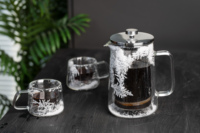 Presse à café en verre à double paroi avec fleurs séchées incrustées, verre borosilicate de haute qualité, capacité de 1000 ml, couvercle en acier inoxydable, compatible lave-vaisselle