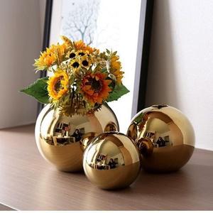 Ensemble de 3 vases modernes en céramique dorée en forme de <span class=keywords><strong>boule</strong></span> pour centre de table mariage salle à manger bureau salon décor glaçure mate - Product Image 2