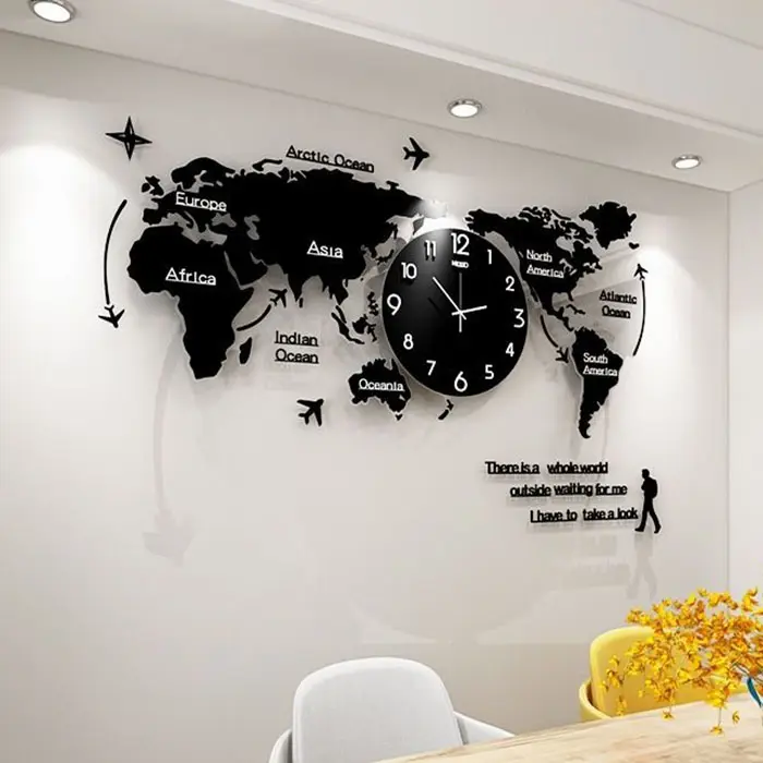 120*55 no light Wholesale large Acrylic Home Decor decoration hanging watch World Map Wall Clock dropshipping products 2024