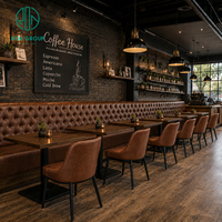 Solution tout-en-un Ron Group pour les cafés : chaise de café, table carrée en bois, banquette rembourrée en cuir capitonné, mobilier de restaurant