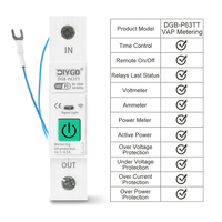 DIY GO TUYA Mini 1-63A 1P Interrupteur intelligent WIFI avec compteur d'énergie, disjoncteur, protection contre les surtensions et les surintensités, relais de contrôle de température