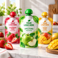 Sachets souples personnalisés imprimés avec bec verseur, capuchon dôme et fermeture à clapet, refermables, pour confiture, purée de pommes, yaourt, smoothie, compote, sauce, OEM